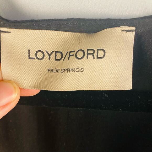 Loyd Ford Black Rayon Ruffle Wrap Midi Dress Size Small Minimalist Luxury - Picture 5 of 8